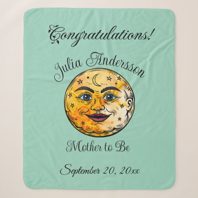 Over the Moon Baby Shower Celebration Sherpa Blanket (Front)