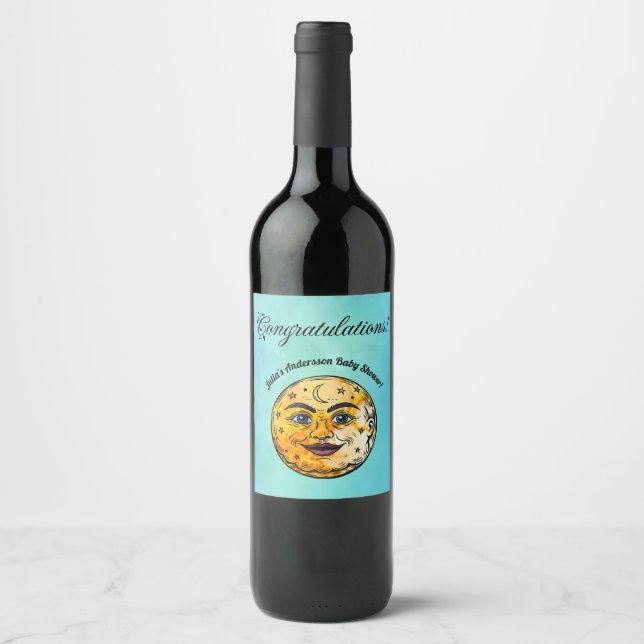 Over the Moon Baby Shower Celebration Wine Label (Front)