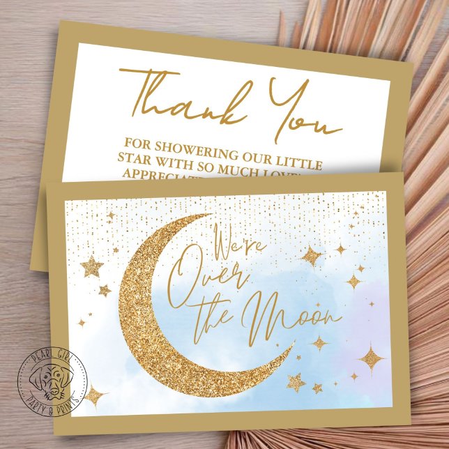 Over the Moon Baby Shower Flat Thank You Card (Creator Uploaded)