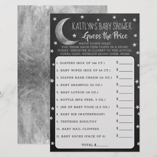 Over The Moon | Baby Shower Guess The Price Game (Front/Back)