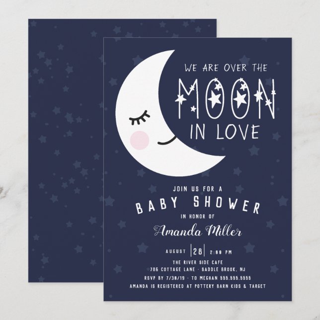 Over The Moon Baby Shower Invitation (Front/Back)