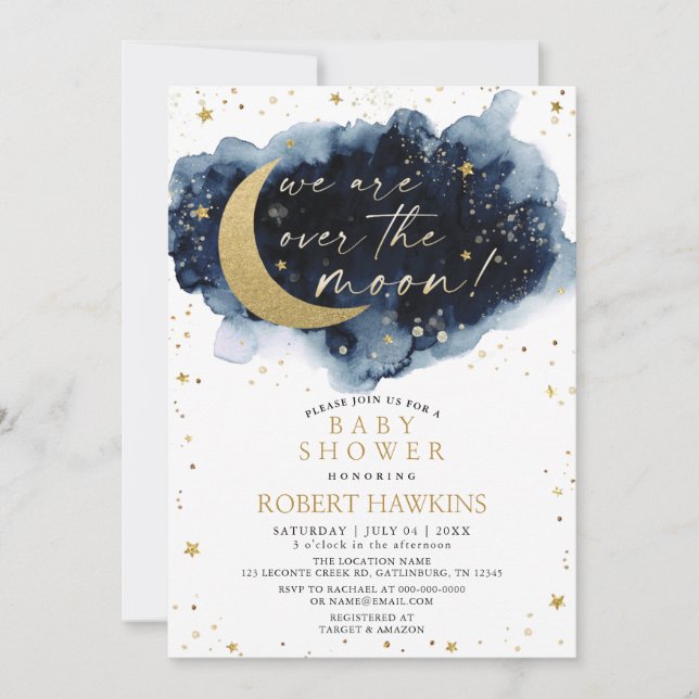 Over the Moon Baby Shower Invitation (Front)