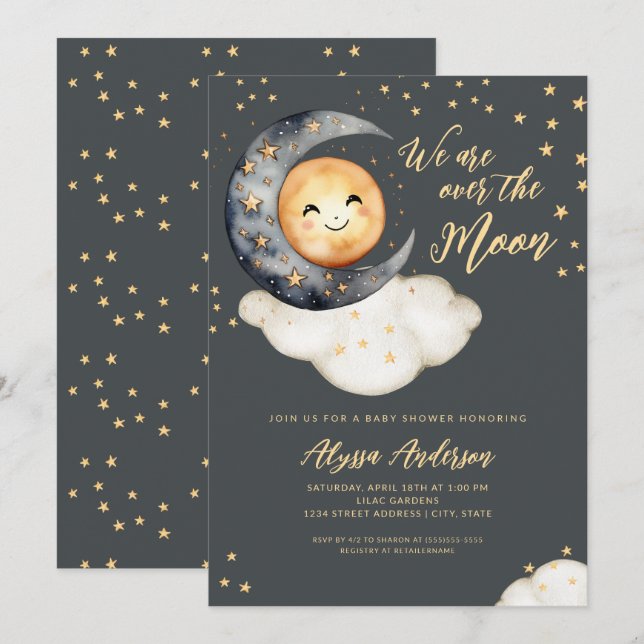Over the Moon Baby Shower Invitation (Front/Back)