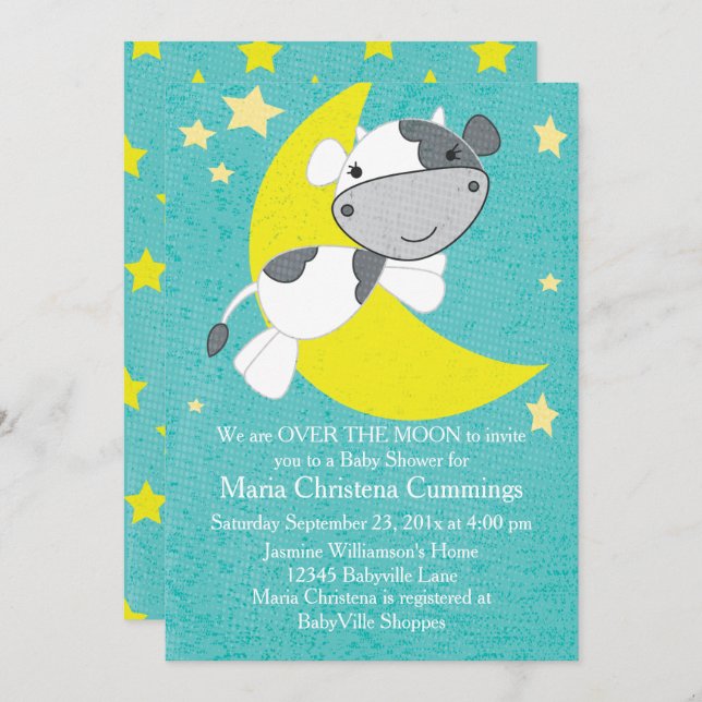 Over The Moon Baby Shower Invitation (Front/Back)