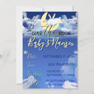 Over the Moon Baby Shower Invitation Announcement