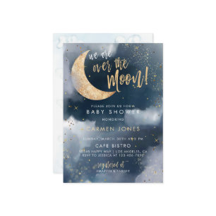 Over the Moon Baby Shower Invitation, Blue Cloud I Invitation