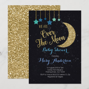 Over the Moon Baby Shower Invitation for boy