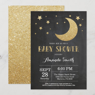 Over the Moon Baby Shower Invitation Gold Glitter