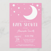 Over the Moon Baby Shower Invitation Pink