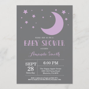 Over the Moon Baby Shower Invitation Purple