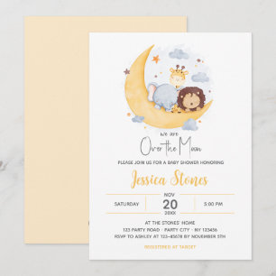 Over the Moon Baby Shower Invitations Animals Cute