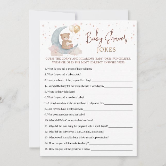 Over the Moon Baby Shower Jokes Game Card (Front)