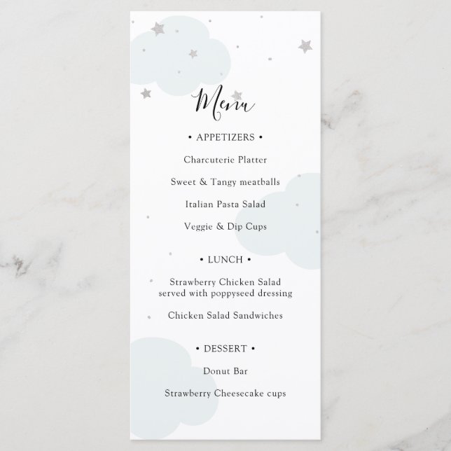 Over the Moon Baby Shower Menu (Front)