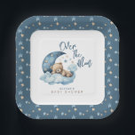 Over the Moon Baby Shower Paper Plate<br><div class="desc">Over the moon teddy bear Baby Shower party supplies with blue moon,  puffy clouds and stars.</div>