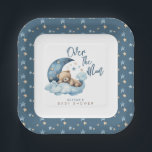 Over the Moon Baby Shower Paper Plate<br><div class="desc">Over the moon teddy bear Baby Shower party supplies with blue moon, puffy clouds and stars.</div>