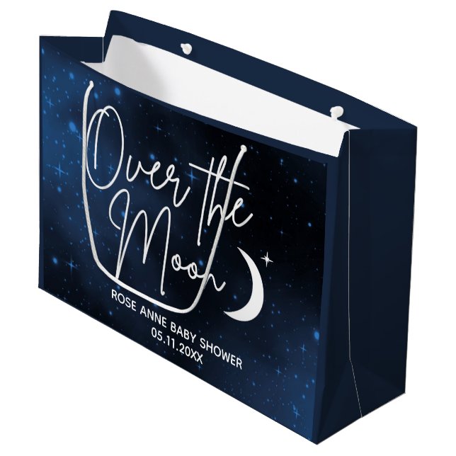 Over The Moon Baby Shower Personalized Large Gift Bag (Front Angled)