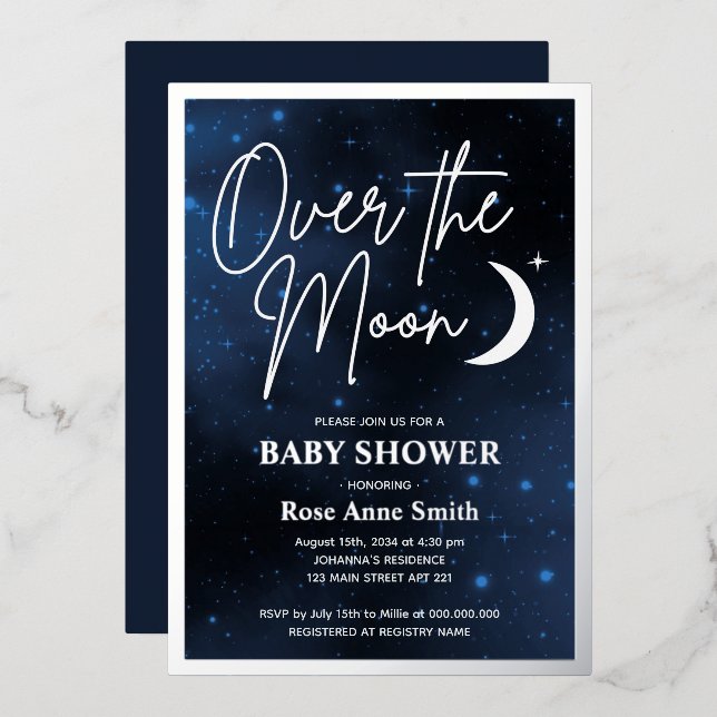 Over The Moon Baby Shower Real Silver (Front/Back)