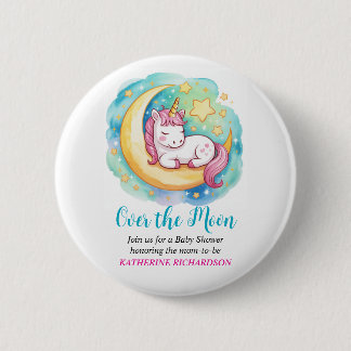 Over the Moon Baby Shower – Sleeping Unicorn  2 Inch Round Button