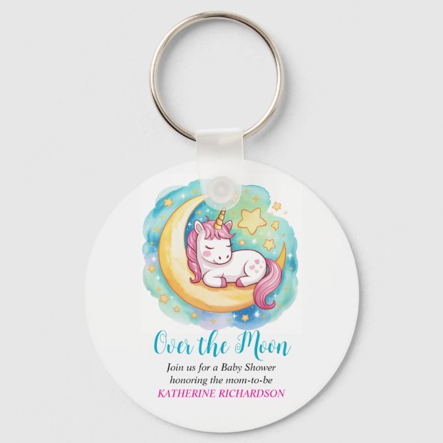 Over the Moon Baby Shower – Sleeping Unicorn  Keychain (Front)