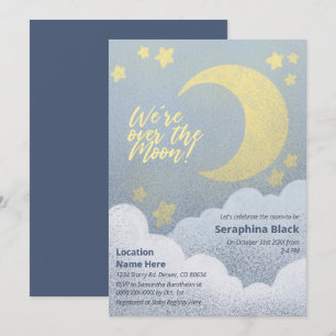 Over The Moon Baby Shower Stars And Clouds Invitation