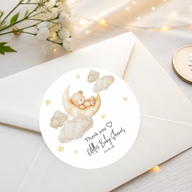 Over The Moon Baby Shower Stickers with Teddy Bear (Creator Uploaded)