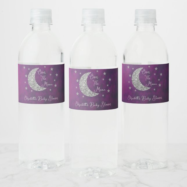 Over The Moon Baby Shower Water Bottle Label (Bottles)