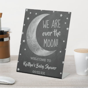 Over The Moon   Baby Shower Welcome Pedestal Sign