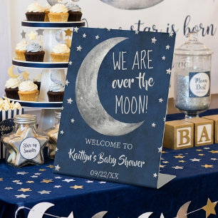Over The Moon Baby Shower Welcome Pedestal Sign