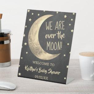 Over The Moon   Baby Shower Welcome Pedestal Sign