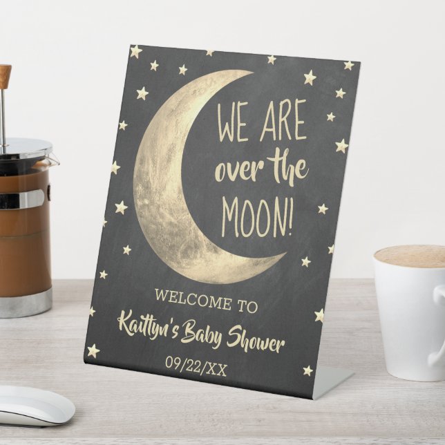 Over The Moon | Baby Shower Welcome Pedestal Sign (In SItu)