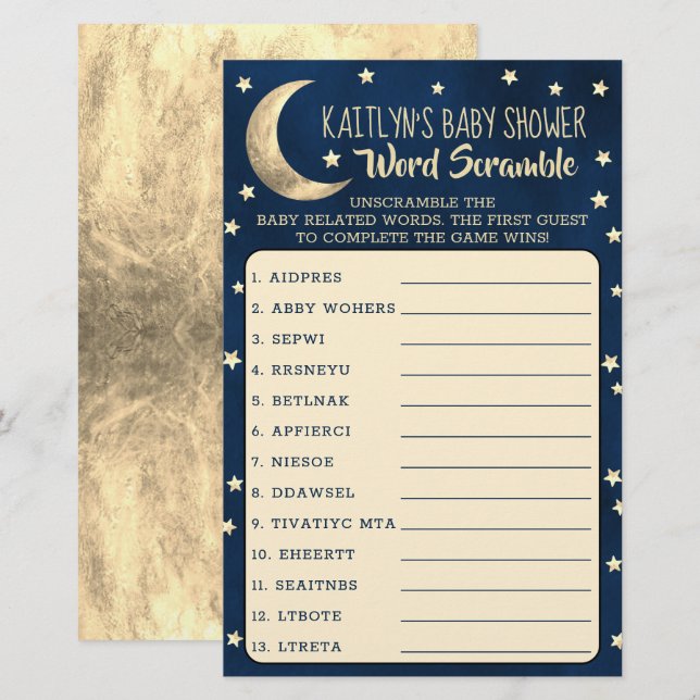 Over The Moon | Baby Shower Word Scramble Game (Front/Back)