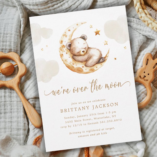 Over The Moon Bear Baby Shower Invitation (Creator Uploaded)
