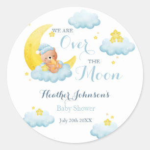 Over The Moon Bear Boy Baby Shower Classic Round Sticker
