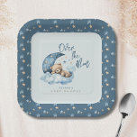 Over the Moon Bear Teddy Blue Baby Shower Paper Plate<br><div class="desc">Over the moon teddy bear blue Baby Shower party supplies with blue moon,  puffy clouds and stars.</div>