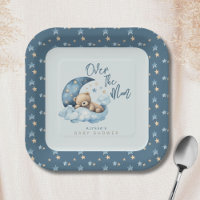 Over the Moon Bear Teddy Blue Baby Shower