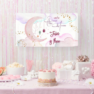 Over the moon beautiful pastel kids birthday banner