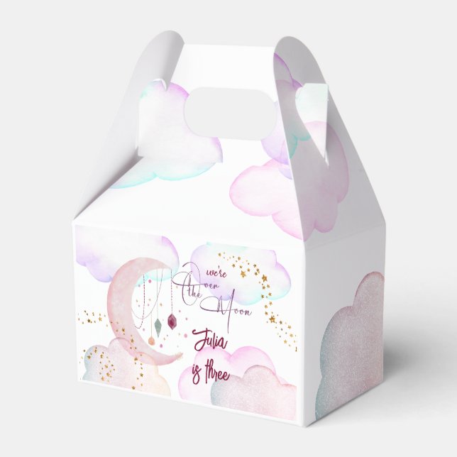 Over the moon beautiful pastel kids birthday favor box (Front Side)