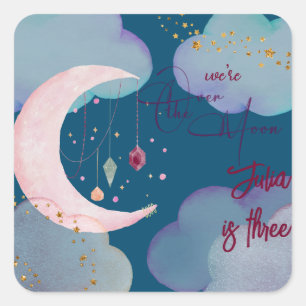 Over the moon beautiful pastel kids birthday square sticker
