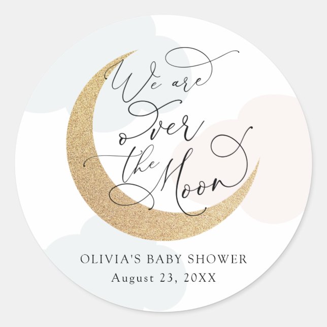 Over the Moon Blue and Pink Baby Shower Classic Round Sticker (Front)