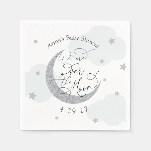 Over the Moon Blue and Silve Napkin (Front)