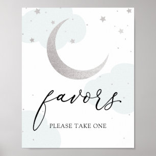 Over the Moon Blue and Silver Favors Sign