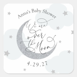 Over the Moon Blue and Silver Square Sticker