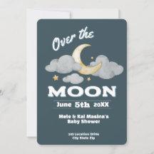 Over. the Moon Blue Baby Shower Custom Invitation