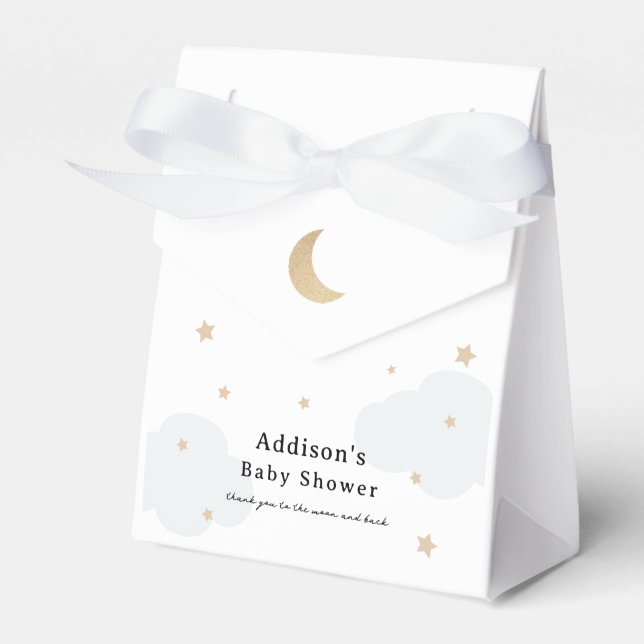 Over the Moon Blue Baby Shower Favor Box (Front Side)