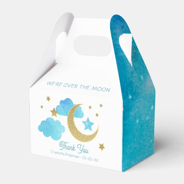 Over the Moon Blue Baby Shower Favour Box (Front Side)