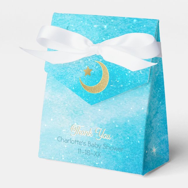 Over the Moon Blue Baby Shower Favour Box (Front Side)