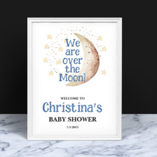Over the Moon Blue Baby Shower Welcome Sign