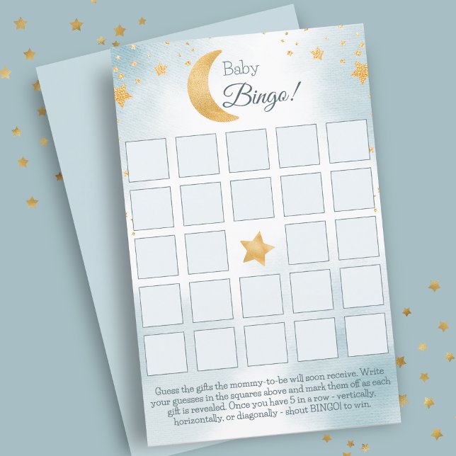 Over the Moon Blue Boy Baby Shower Bingo Card (Over the Moon Blue Boy Baby Shower Bingo Card)
