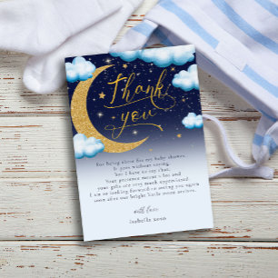 Over the Moon Blue Boy Baby Shower Thank You Card