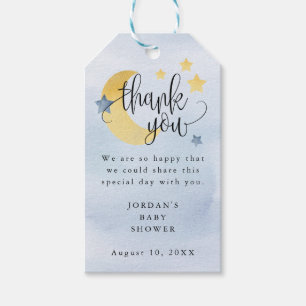 Over the Moon Blue Personalized Baby Shower Favour Gift Tags